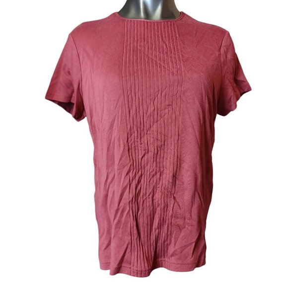 JACLYN SMITH Womens L Red Ribbed Knit Basic Casual Short Sleeve T-Shirt - Picture 1 of 3